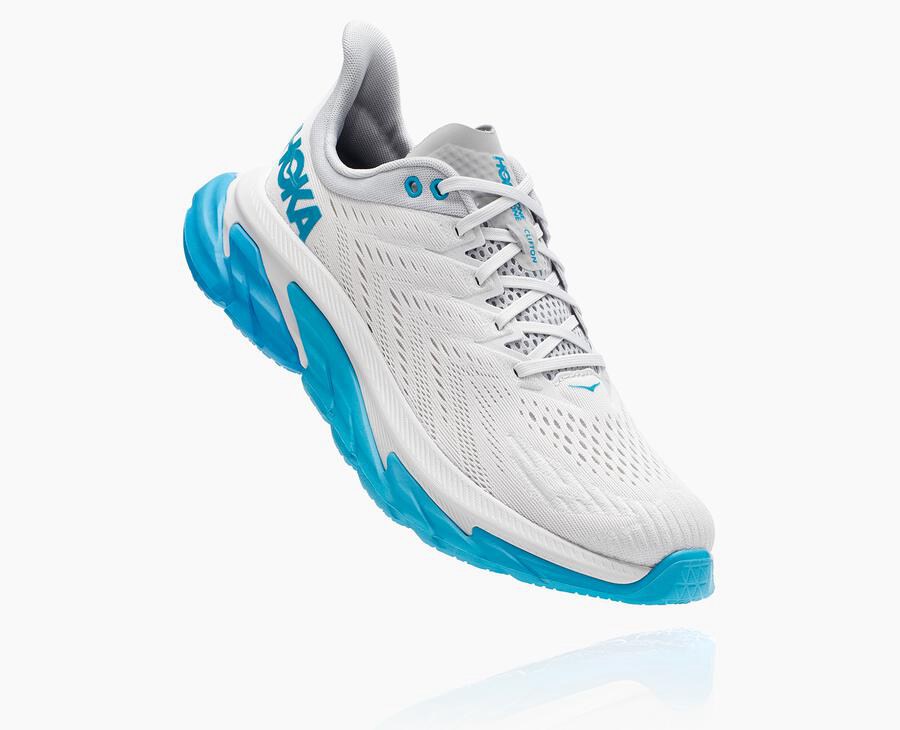 Hoka One One Running Shoes Mens White/Blue - Clifton Edge - 74915JINW